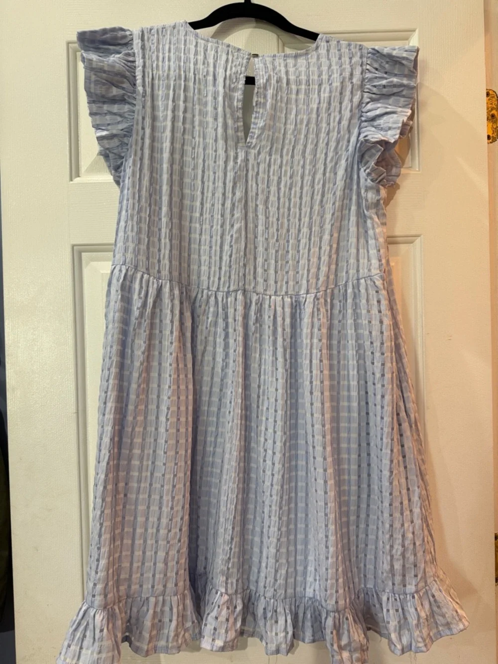JODIFL Light Blue Gingham Ruffle-Sleeve Dress - Picture 4 of 4